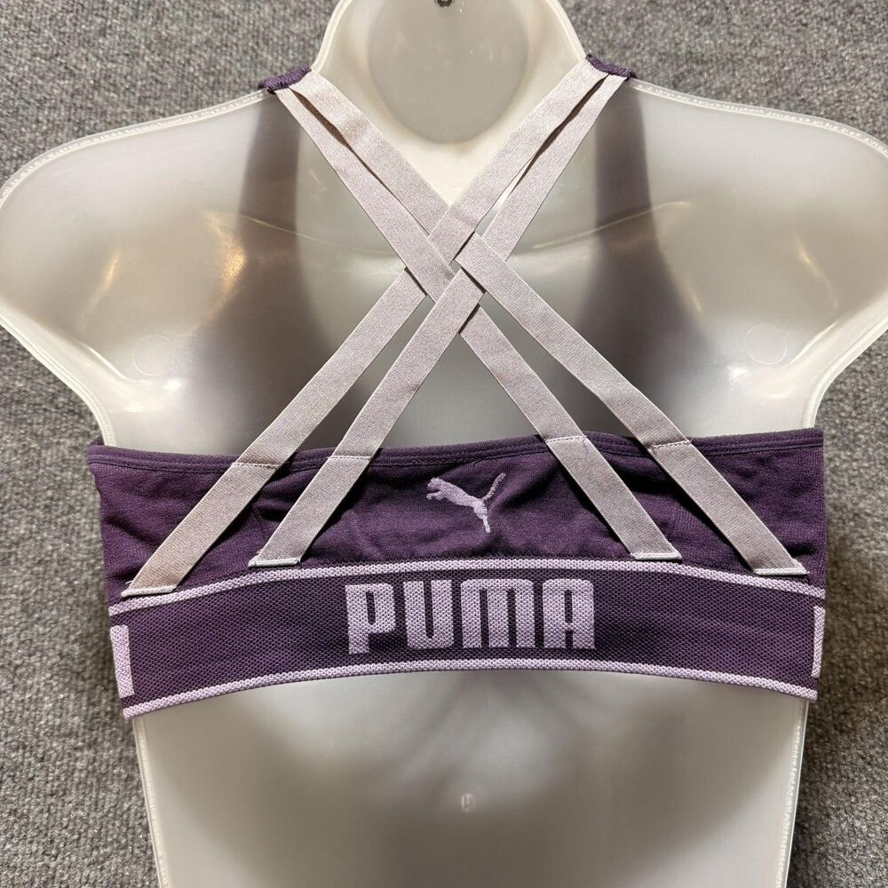 PUMA Sports Bra Womens Small Purple Crossback Logo Elastic Pullover Top Athletic - Picture 4 of 4